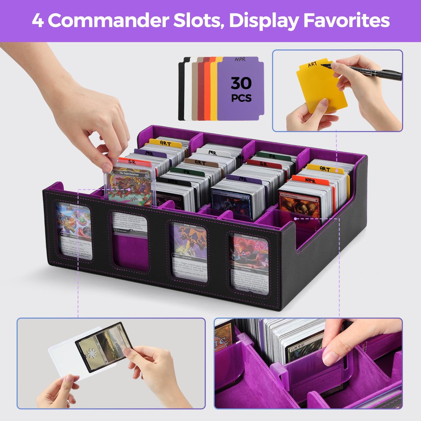GAISTEN 4-Row Card Storage Box – 3200 Capacity, Commander Display, Purple