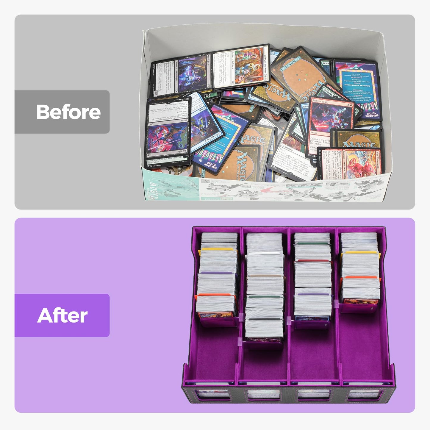 GAISTEN 4-Row Card Storage Box – 3200 Capacity, Commander Display, Purple