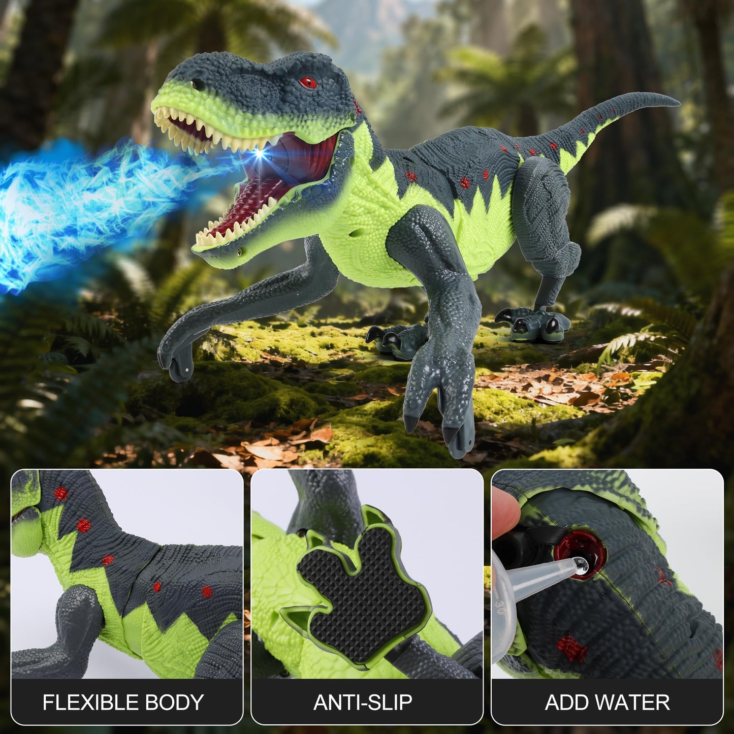 Gaitel Remote Control Walking Dinosaur Toy for Kids – Roaring, Lights & Spray