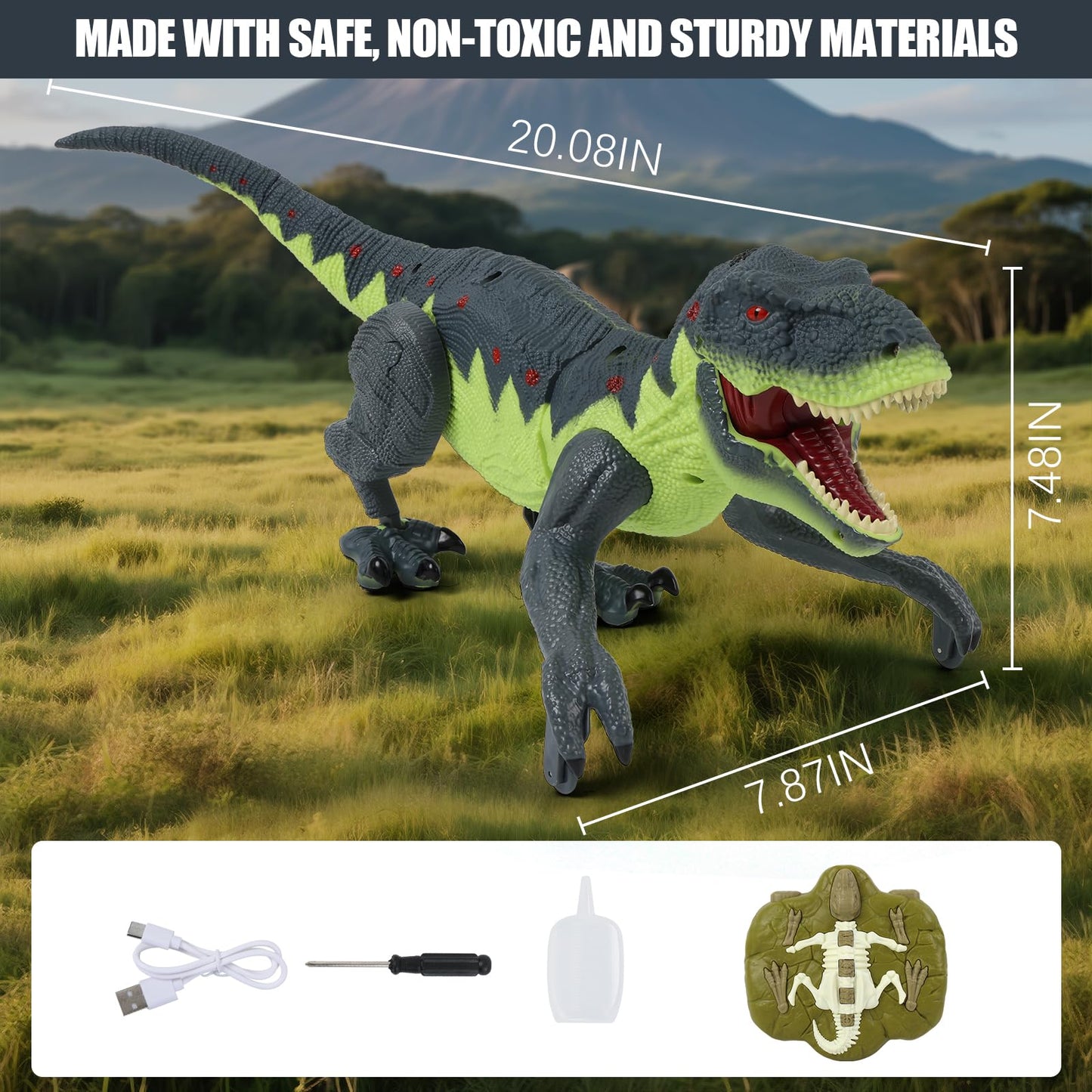 Gaitel Remote Control Walking Dinosaur Toy for Kids – Roaring, Lights & Spray