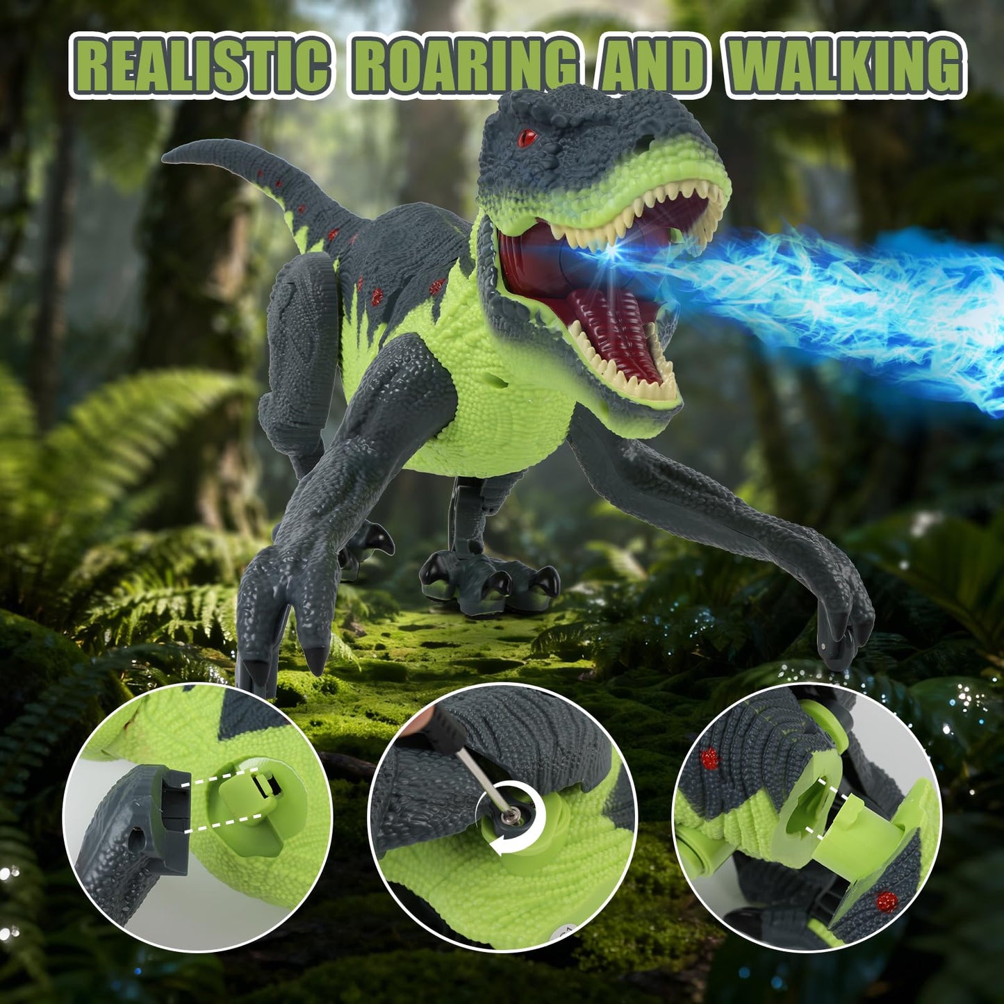 Gaitel Remote Control Walking Dinosaur Toy for Kids – Roaring, Lights & Spray
