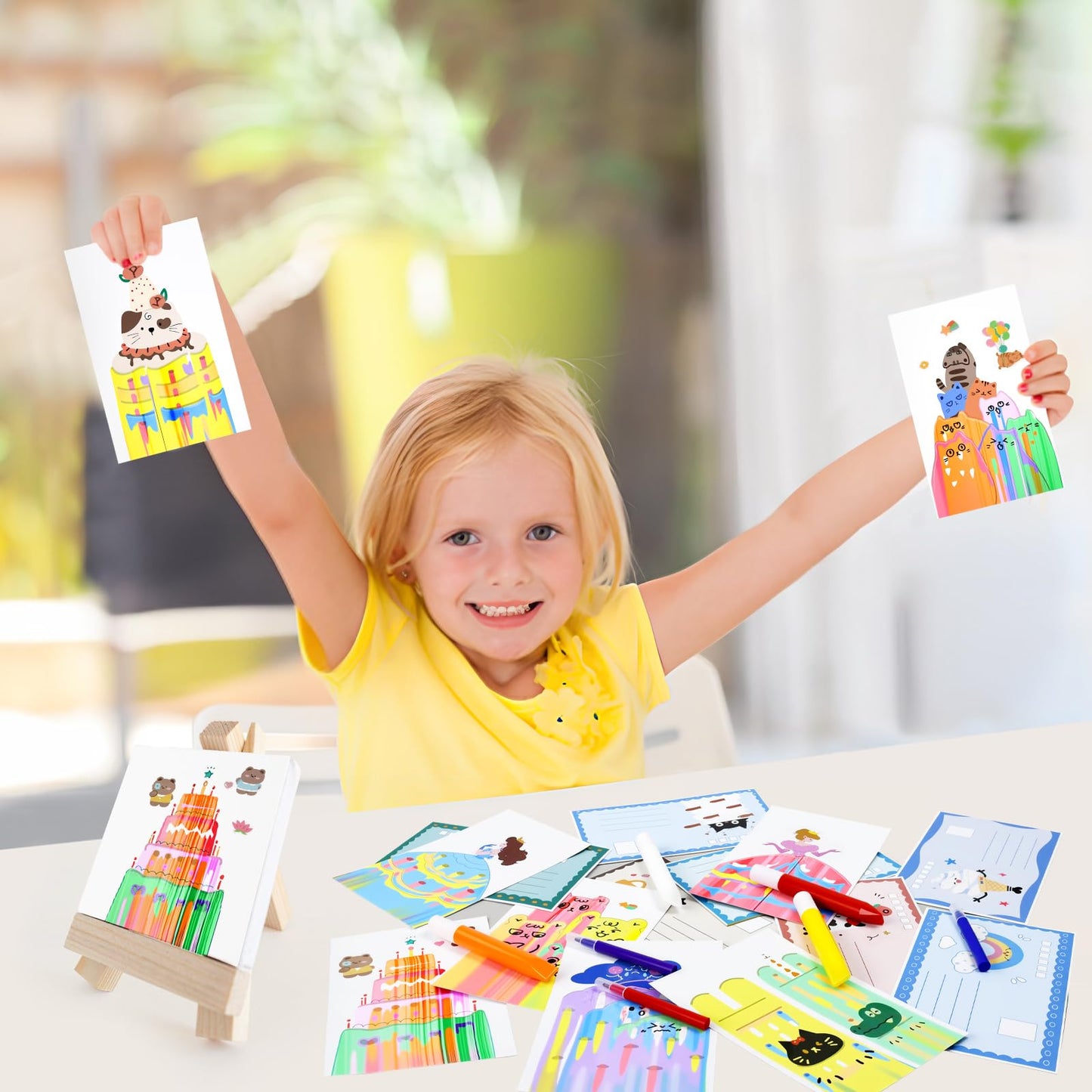 GAKICO Rainbow Scratch Art for Kids – Squeegee Painting Kit & Postcard Design Set