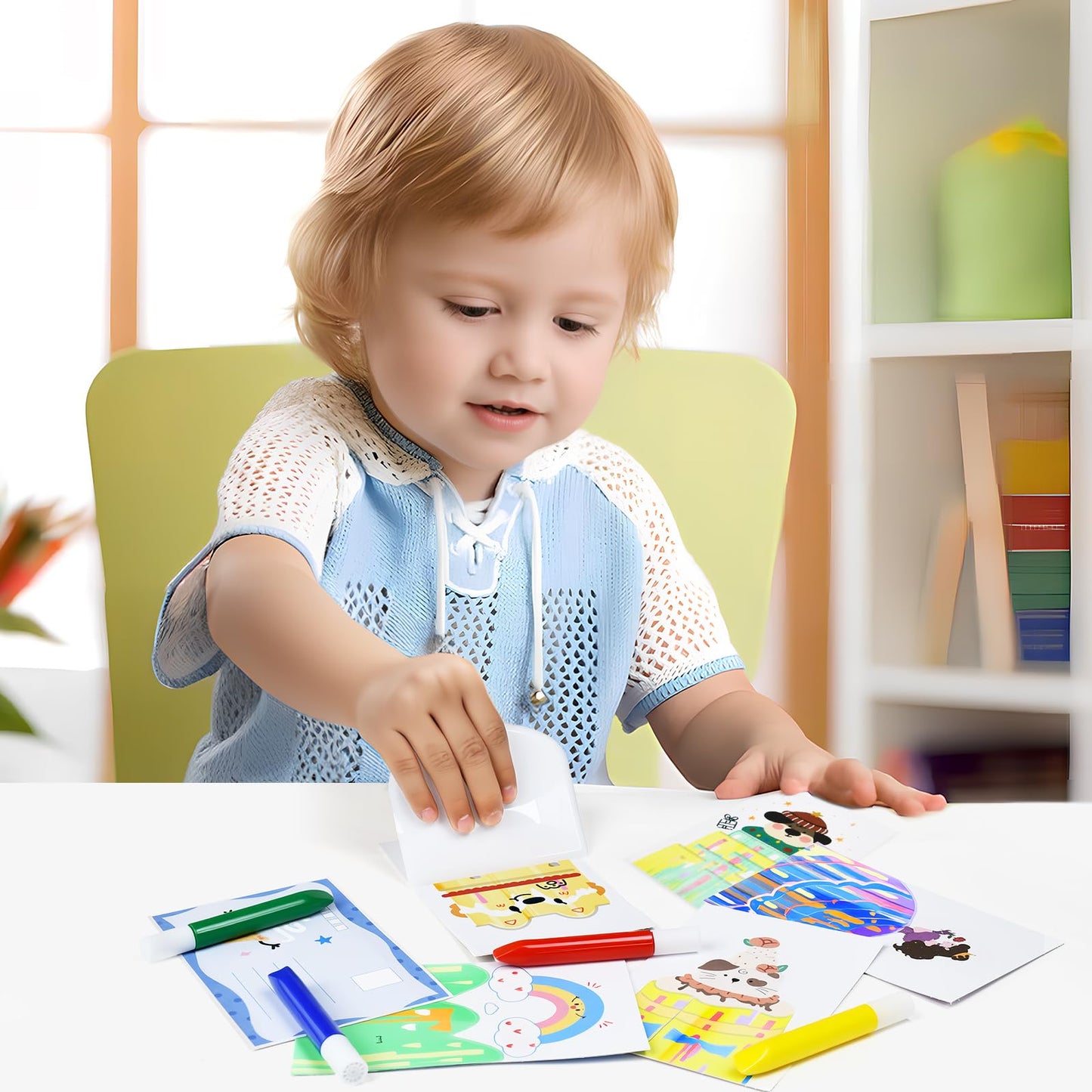 GAKICO Rainbow Scratch Art for Kids – Squeegee Painting Kit & Postcard Design Set