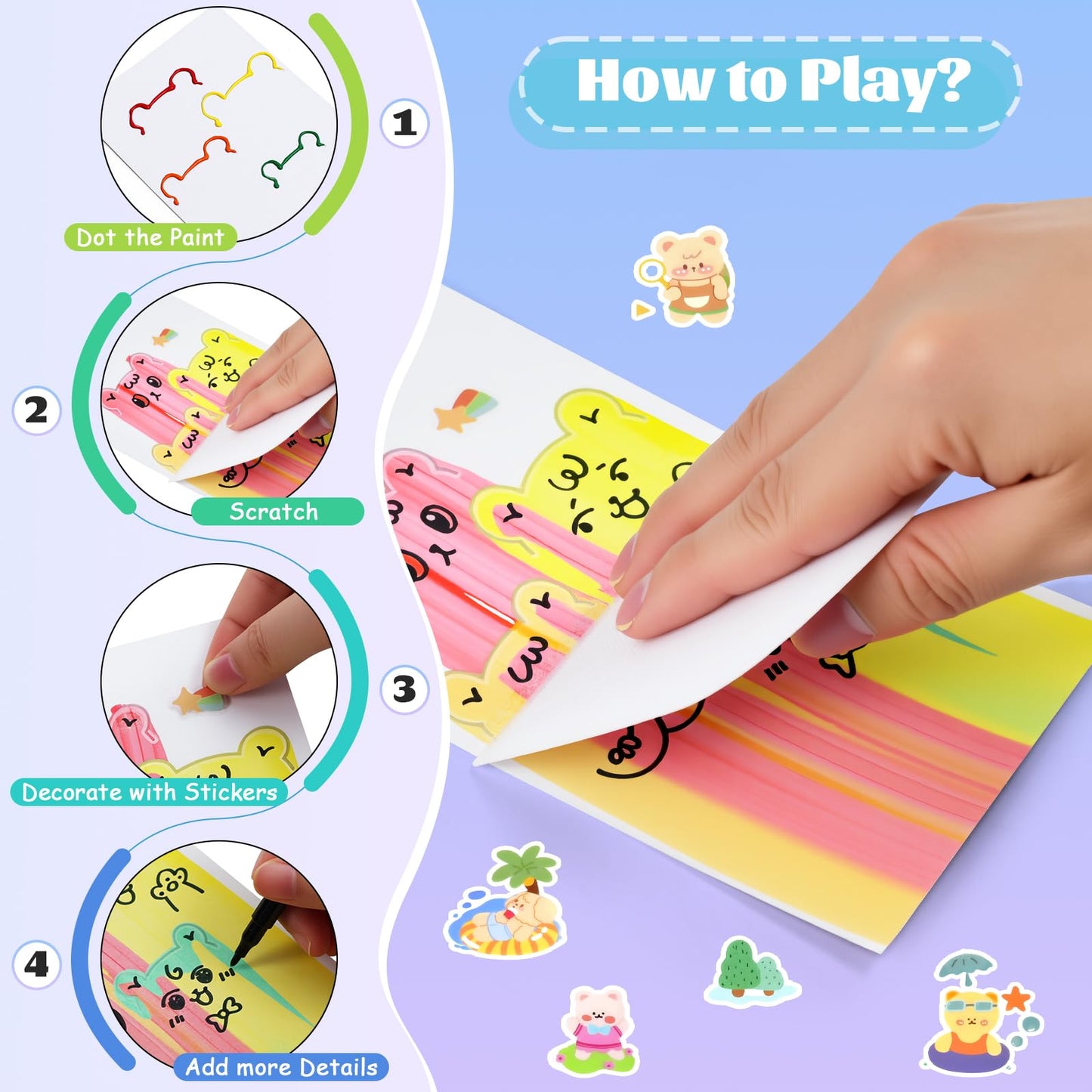 GAKICO Rainbow Scratch Art for Kids – Squeegee Painting Kit & Postcard Design Set