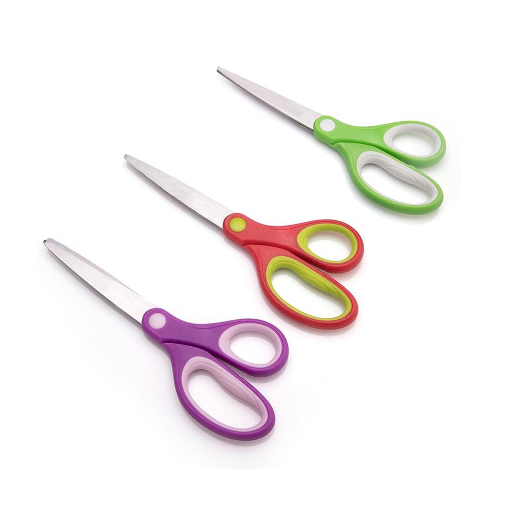 Galadim 7-Inch Student Scissors Set of 3 — Rounded Tip, Ergonomic Soft-Touch Handles (GD-080-R3)