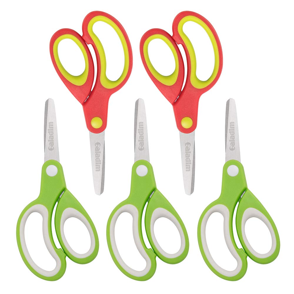 Galadim Left-Handed Kids Scissors – 5.2 in Pack of 5 with Soft-Touch Rounded Tips