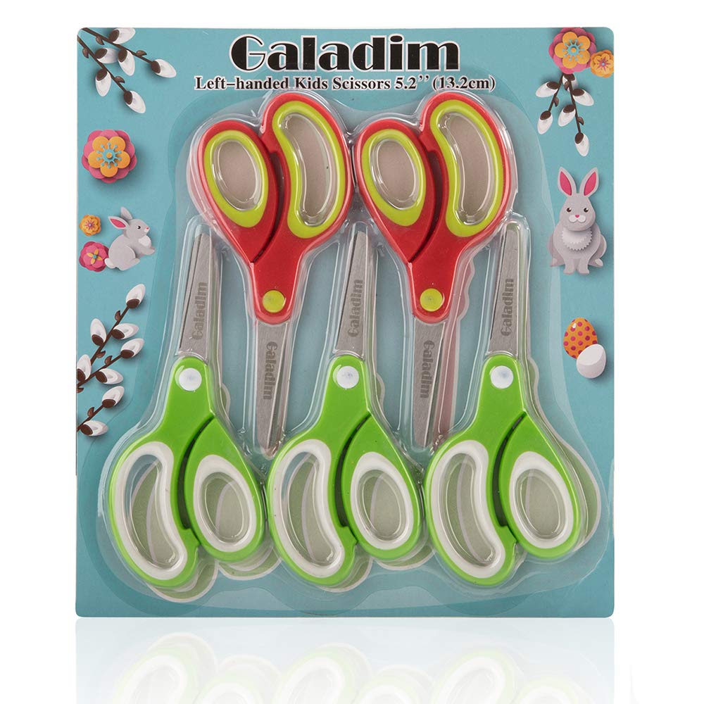 Galadim Left-Handed Kids Scissors – 5.2 in Pack of 5 with Soft-Touch Rounded Tips
