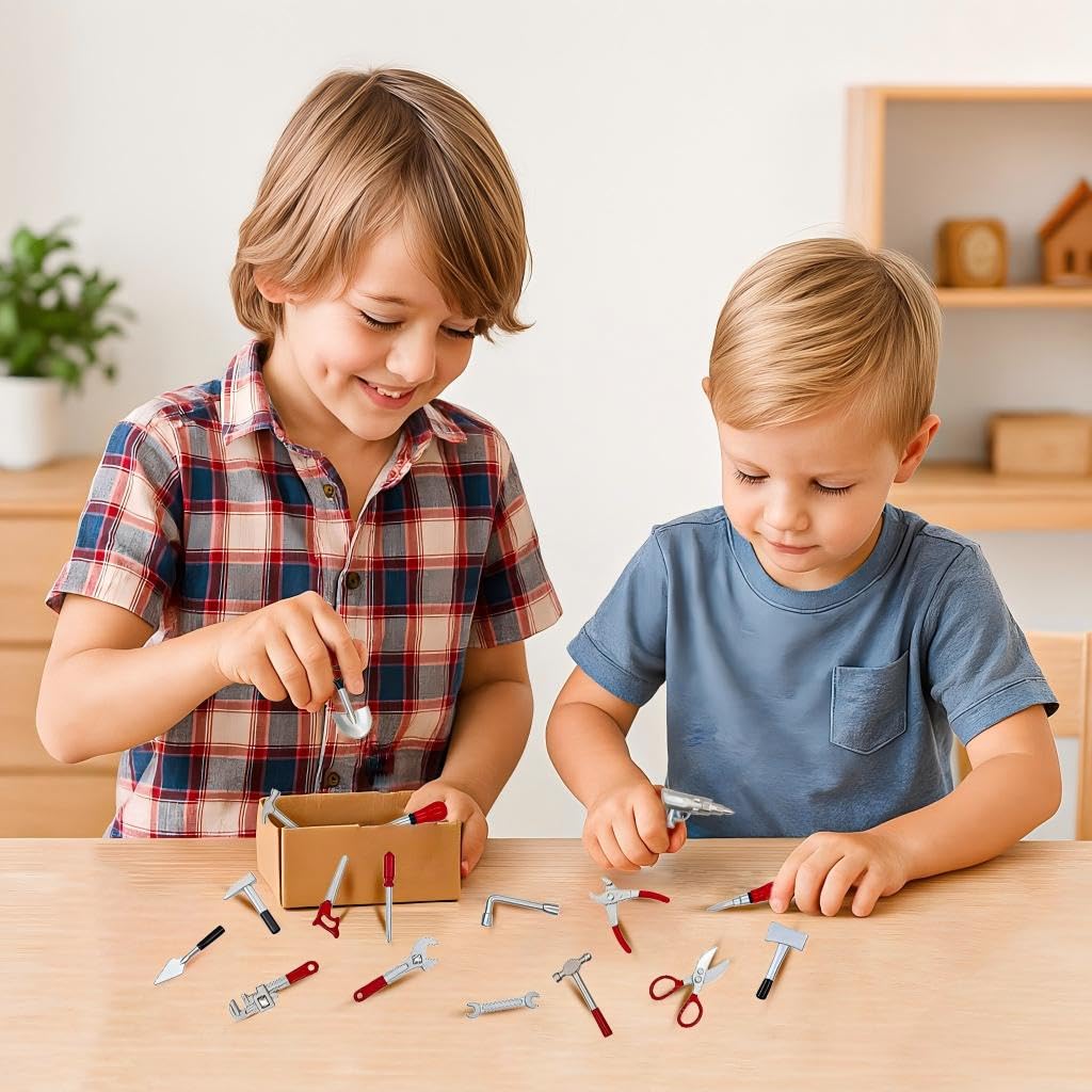 GALAOMA 17-Piece 1:12 Miniature Dollhouse Tools Set – Metal Home Repair Toy & Decor