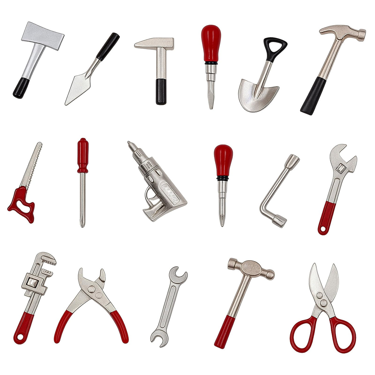 GALAOMA 17-Piece 1:12 Miniature Dollhouse Tools Set – Metal Home Repair Toy & Decor