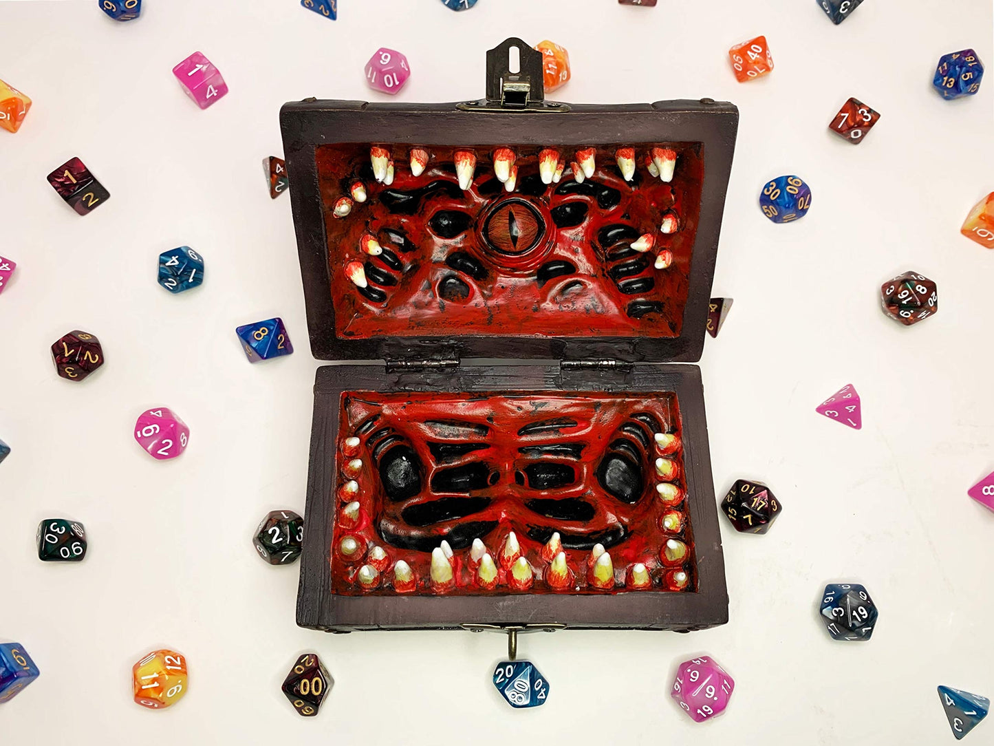 Galdor's Guild Mimic Chest Dice Storage Box – Free Lock & Key | Holds 6 Polyhedral Dice Sets (Large)
