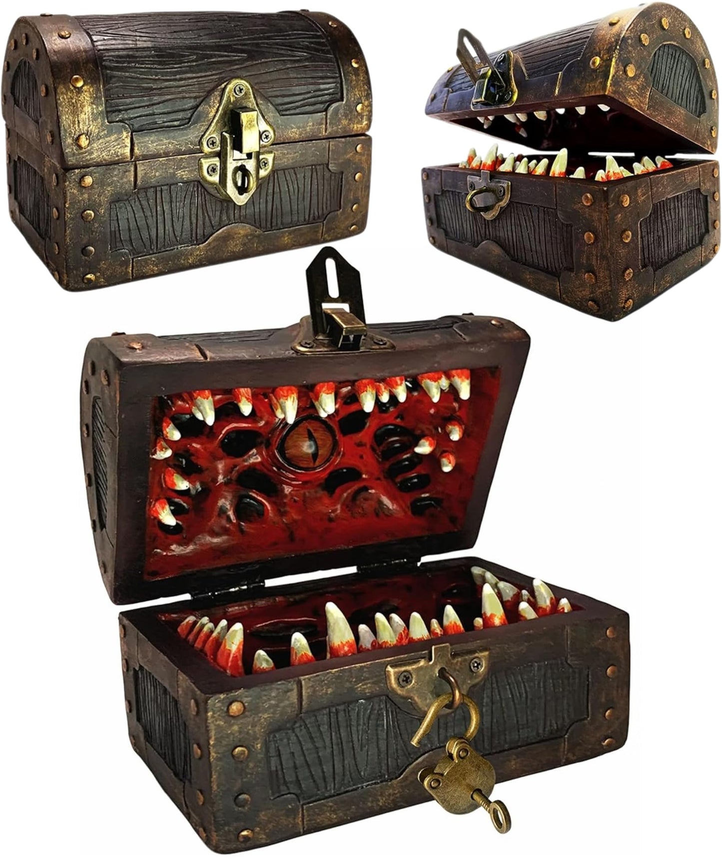 Galdor's Guild Mimic Chest Dice Storage Box – Free Lock & Key | Holds 6 Polyhedral Dice Sets (Large)