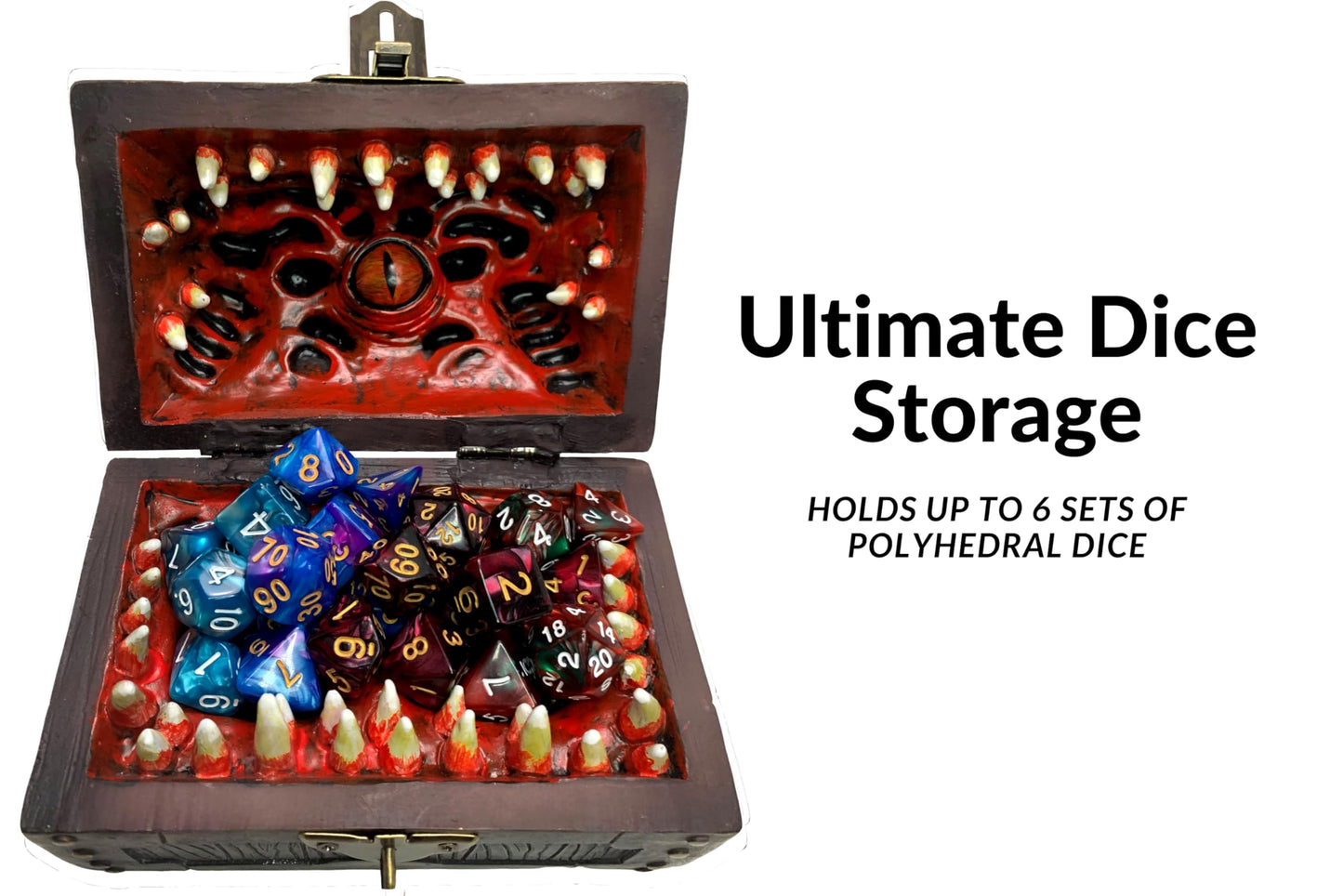 Galdor's Guild Mimic Chest Dice Storage Box – Free Lock & Key | Holds 6 Polyhedral Dice Sets (Large)