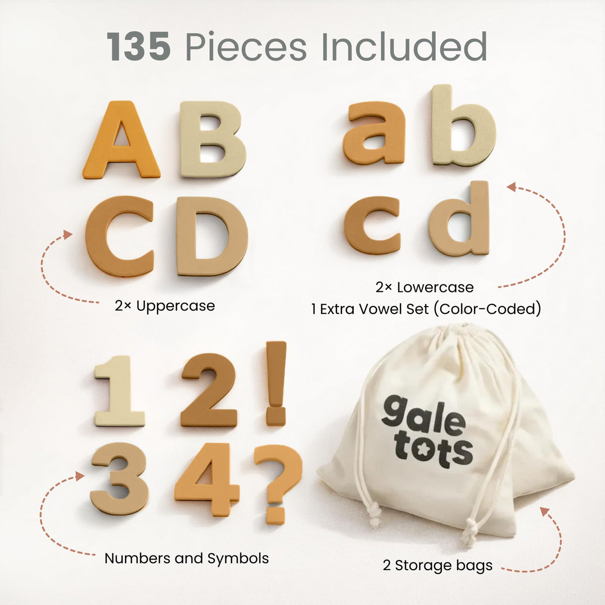 GALE TOTS Magnetic Letters & Numbers Set – 135 Pcs Alphabet Magnets for Fridge