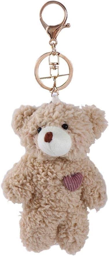 Galepromot Brown Bear Pink Heart Plush Keychain – Soft Cotton Backpack Charm