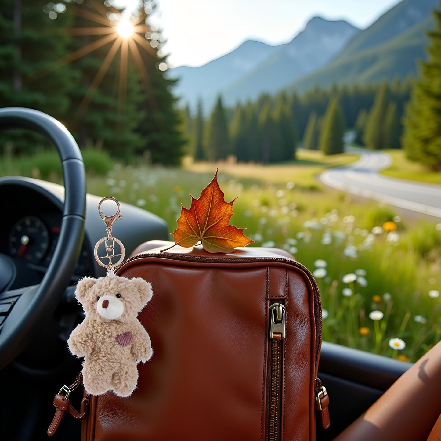 Galepromot Brown Bear Pink Heart Plush Keychain – Soft Cotton Backpack Charm