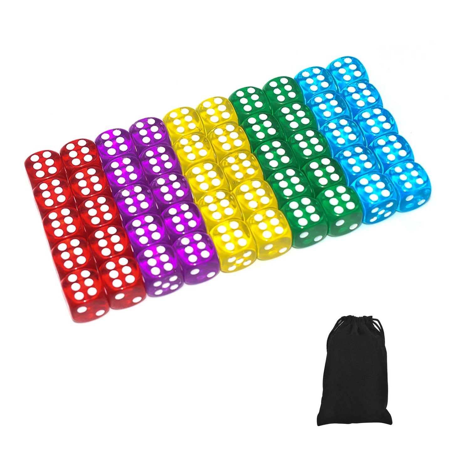 GALIREN 50-Pack 14mm 6-Sided Dice Set | Translucent Colors with Black Pouch