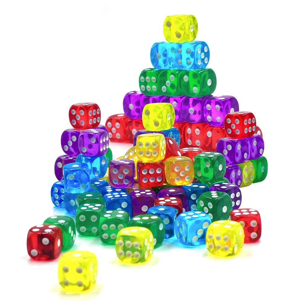 GALIREN 50-Pack 14mm 6-Sided Dice Set | Translucent Colors with Black Pouch