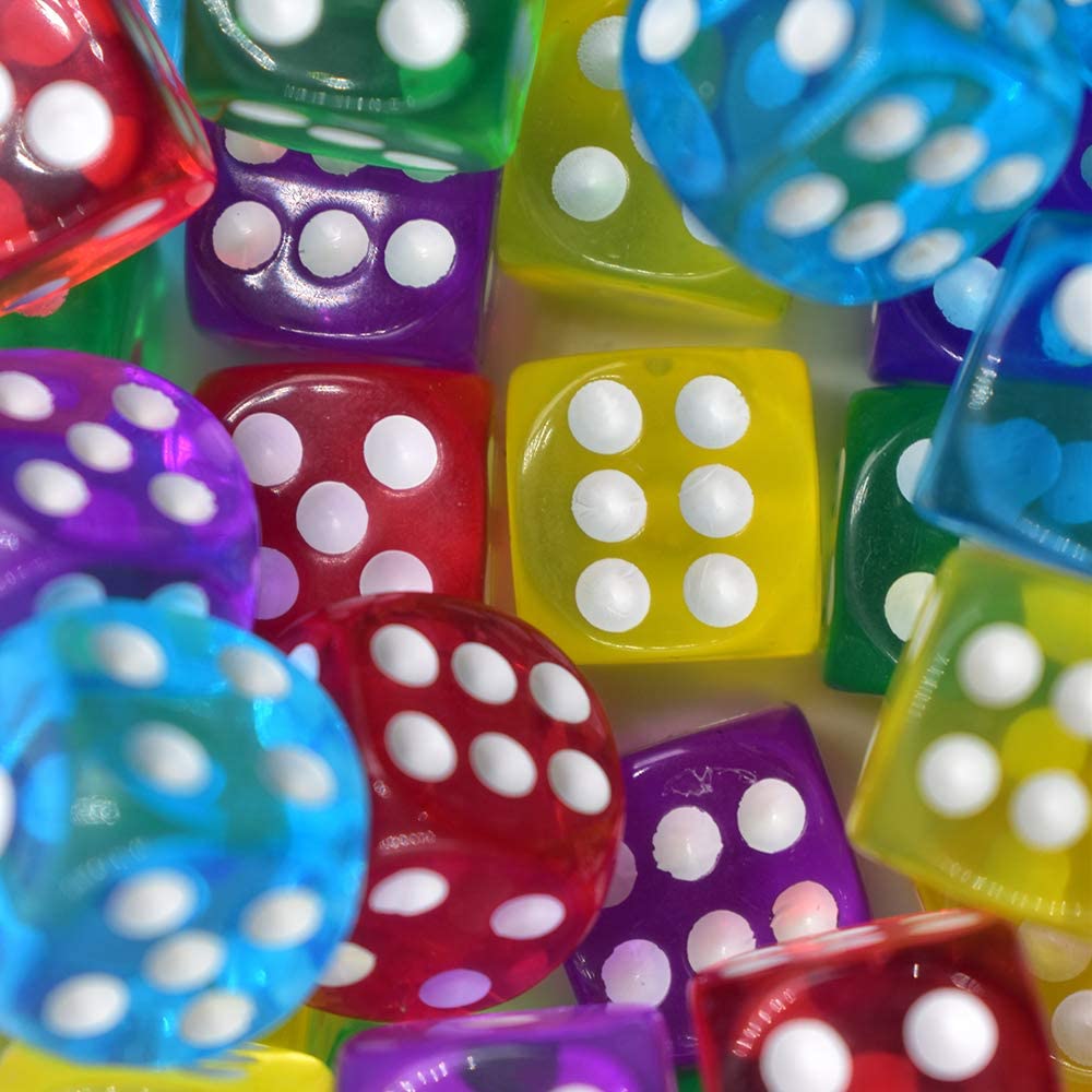 GALIREN 50-Pack 14mm 6-Sided Dice Set | Translucent Colors with Black Pouch