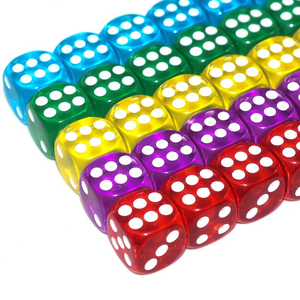 GALIREN 50-Pack 14mm 6-Sided Dice Set | Translucent Colors with Black Pouch