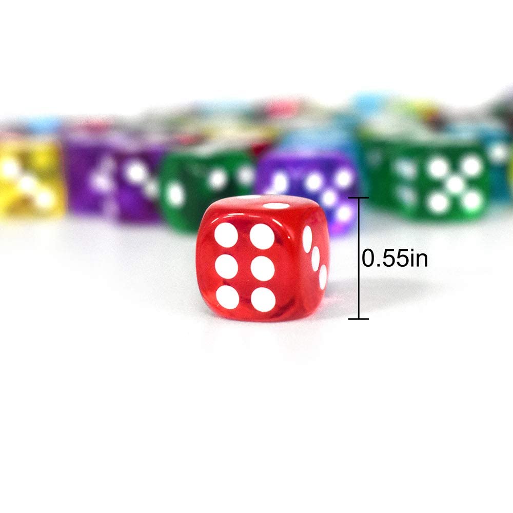 GALIREN 50-Pack 14mm 6-Sided Dice Set | Translucent Colors with Black Pouch
