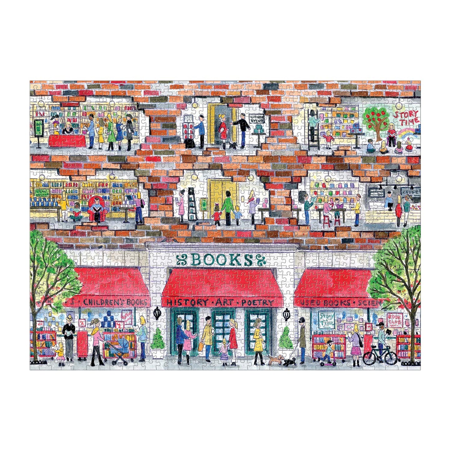 Galison Michael Storrings A Day at The Bookstore 1000-Piece Puzzle | Illustrated Jigsaw for Book Lovers