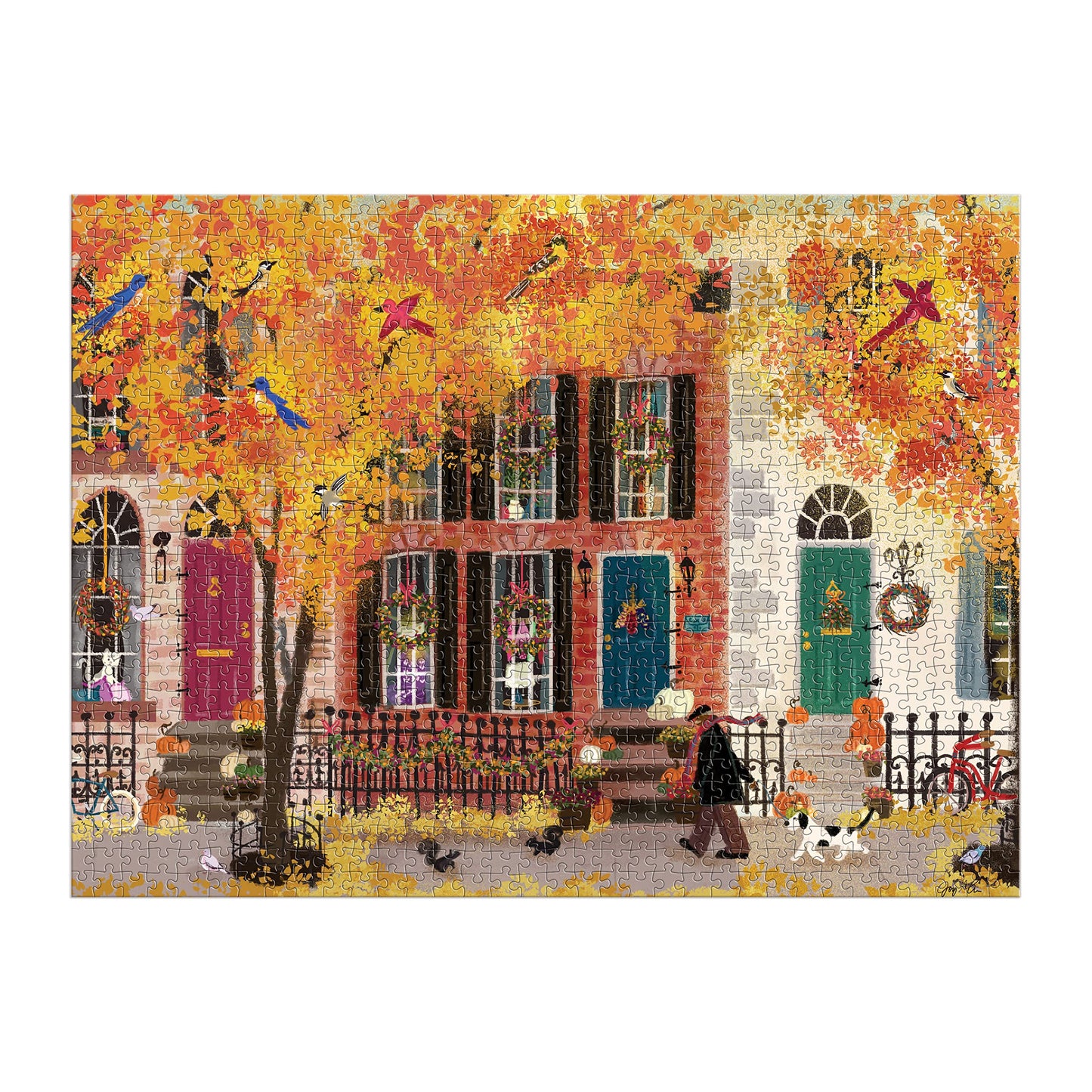 Galison Autumn in the Neighborhood 1000-Piece Puzzle by Joy LaForme – 27x20, Thick Pieces