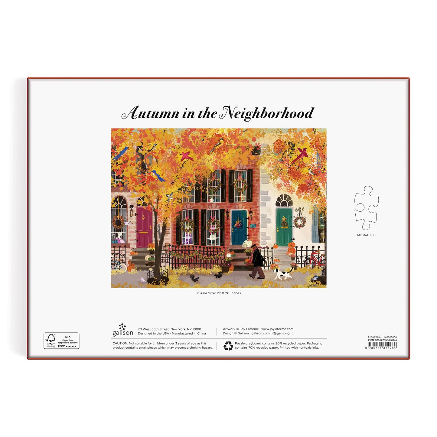 Galison Autumn in the Neighborhood 1000-Piece Puzzle by Joy LaForme – 27x20, Thick Pieces