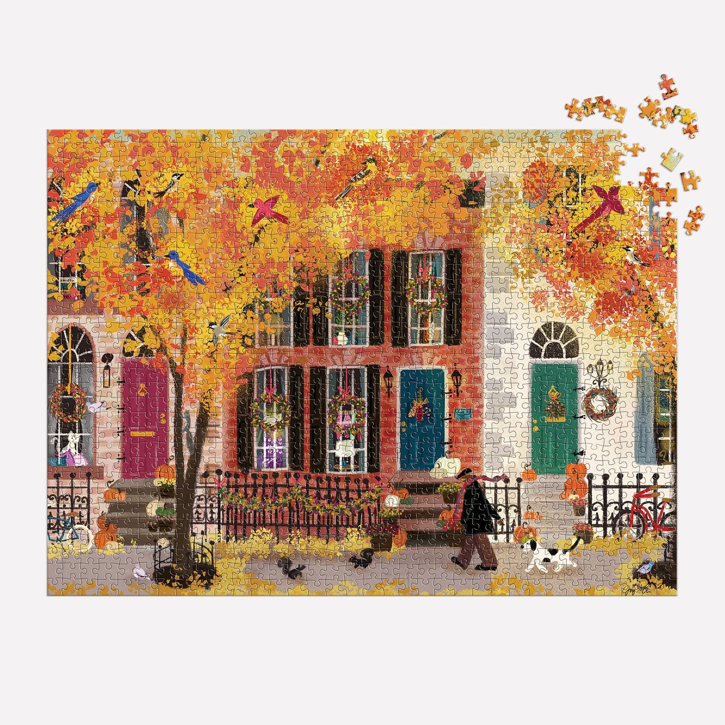 Galison Autumn in the Neighborhood 1000-Piece Puzzle by Joy LaForme – 27x20, Thick Pieces