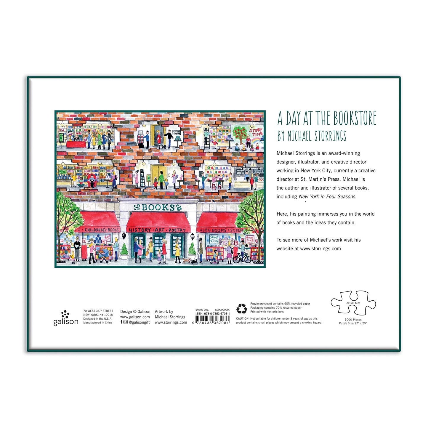 Galison Michael Storrings A Day at The Bookstore 1000-Piece Puzzle | Illustrated Jigsaw for Book Lovers