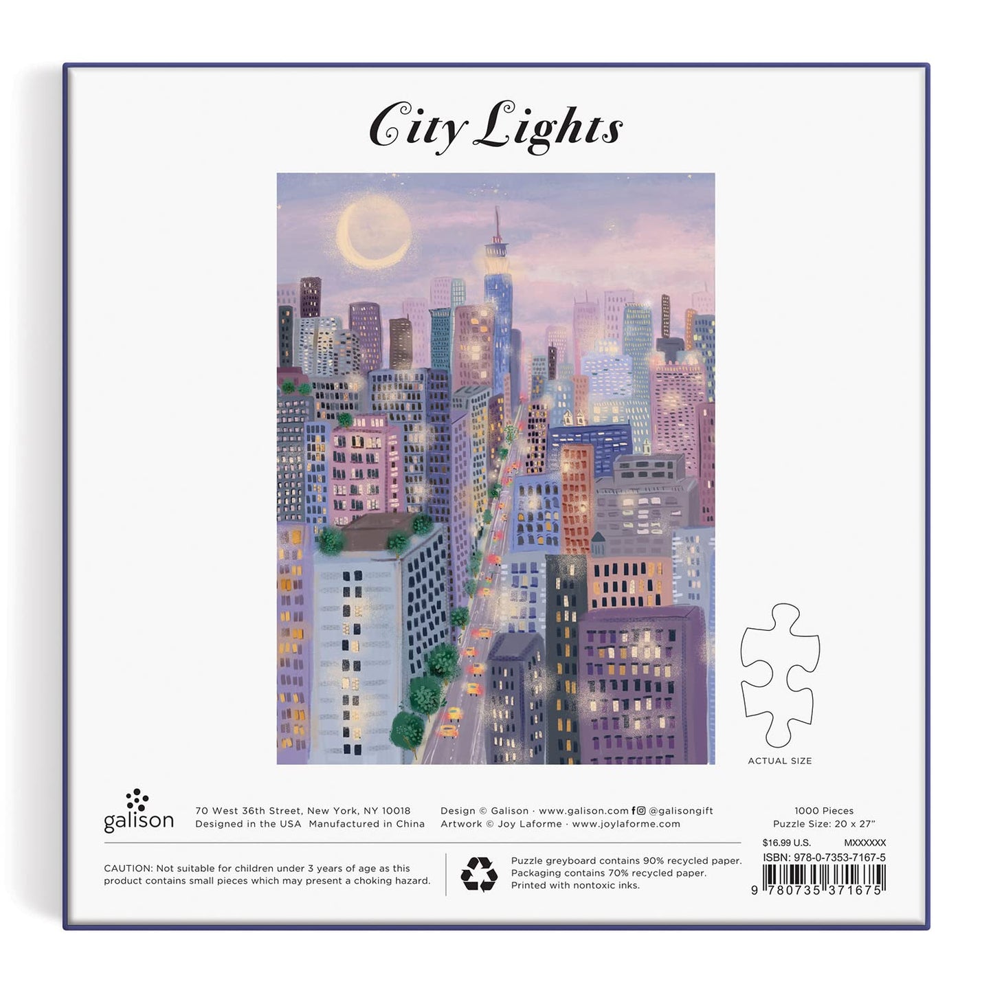 Galison City Lights 1000 Piece Puzzle – Joy Laforme Artwork, 27 by 20 Inches, Square Box