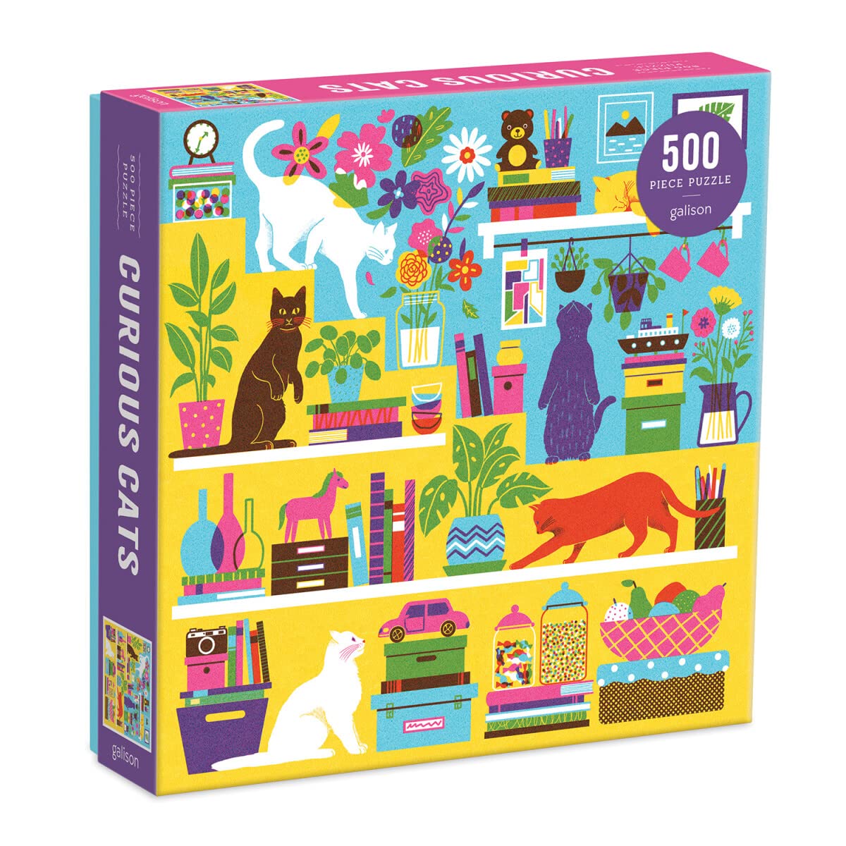 Galison Curious Cats 500-Piece Puzzle – Colorful Feline Art, 20 x 20