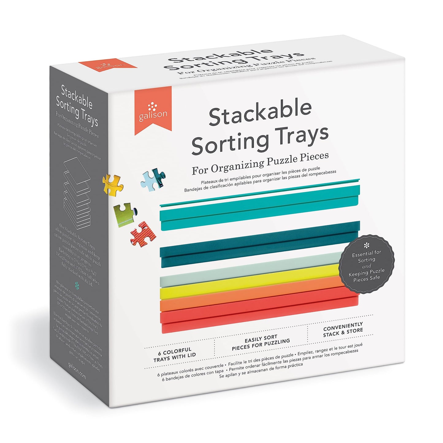 Galison Puzzle Sorting Tray Set — 6 Stackable Trays with Lid