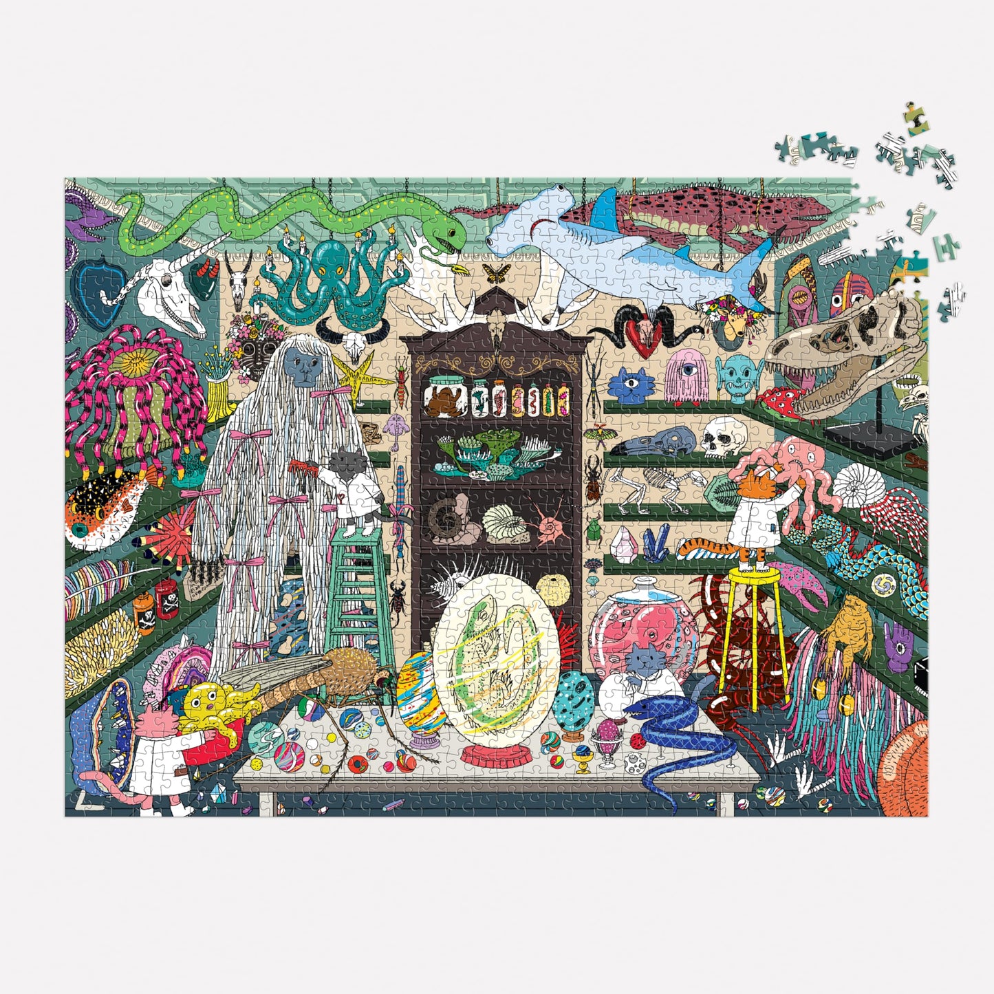 Galison World of Curiosities – 1000-Piece Jigsaw Puzzle with Humorous Spooky Shop Illustrations