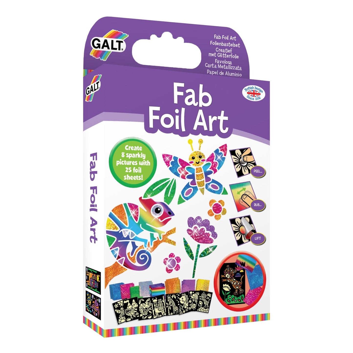 Galt Fab Foil Art Kit – Create 8 Sparkly Pictures with Easy Peel & Transfer