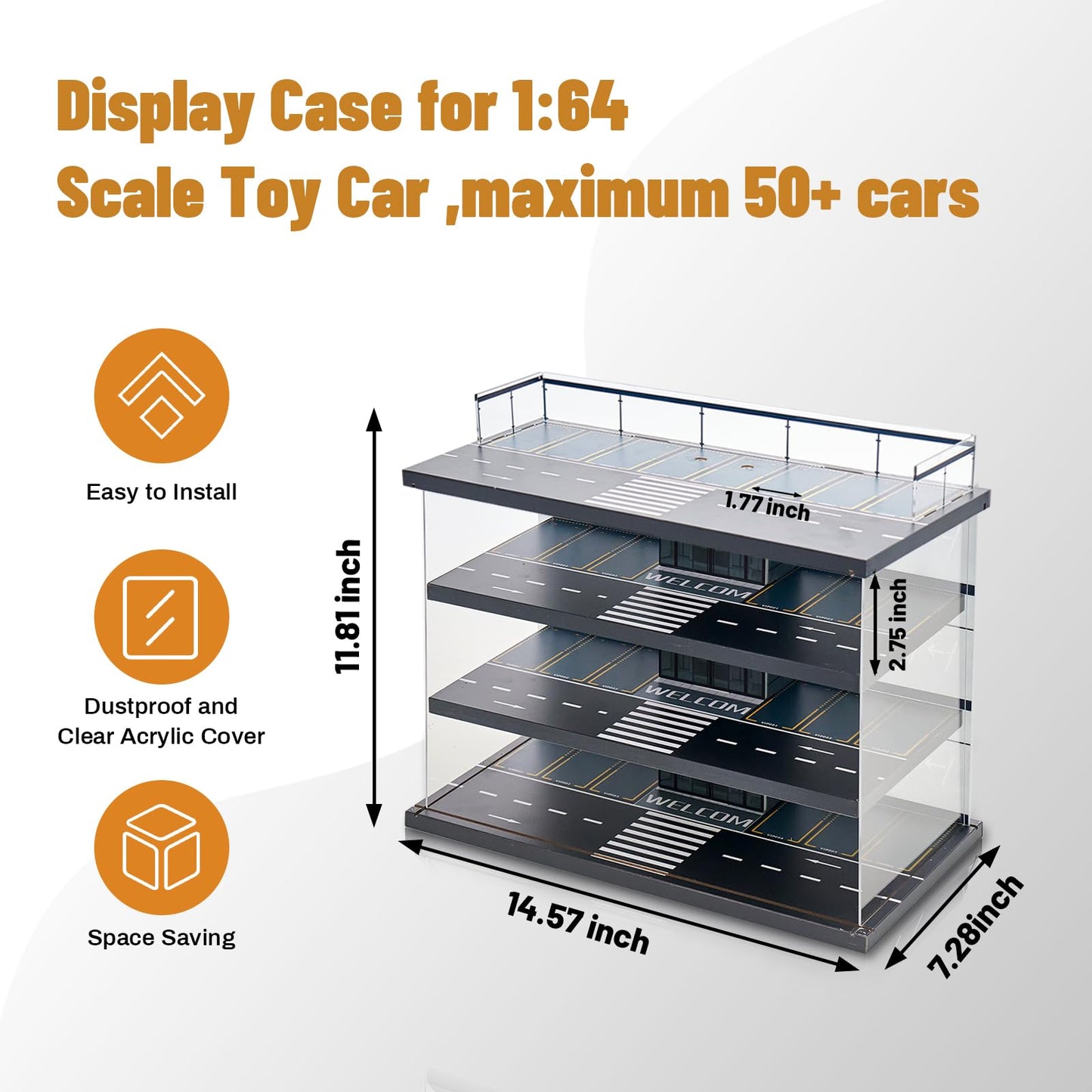 GALUMO 4-Level LED Display Case for 1:64 Die-Cast Cars | Hot Wheels & Matchbox