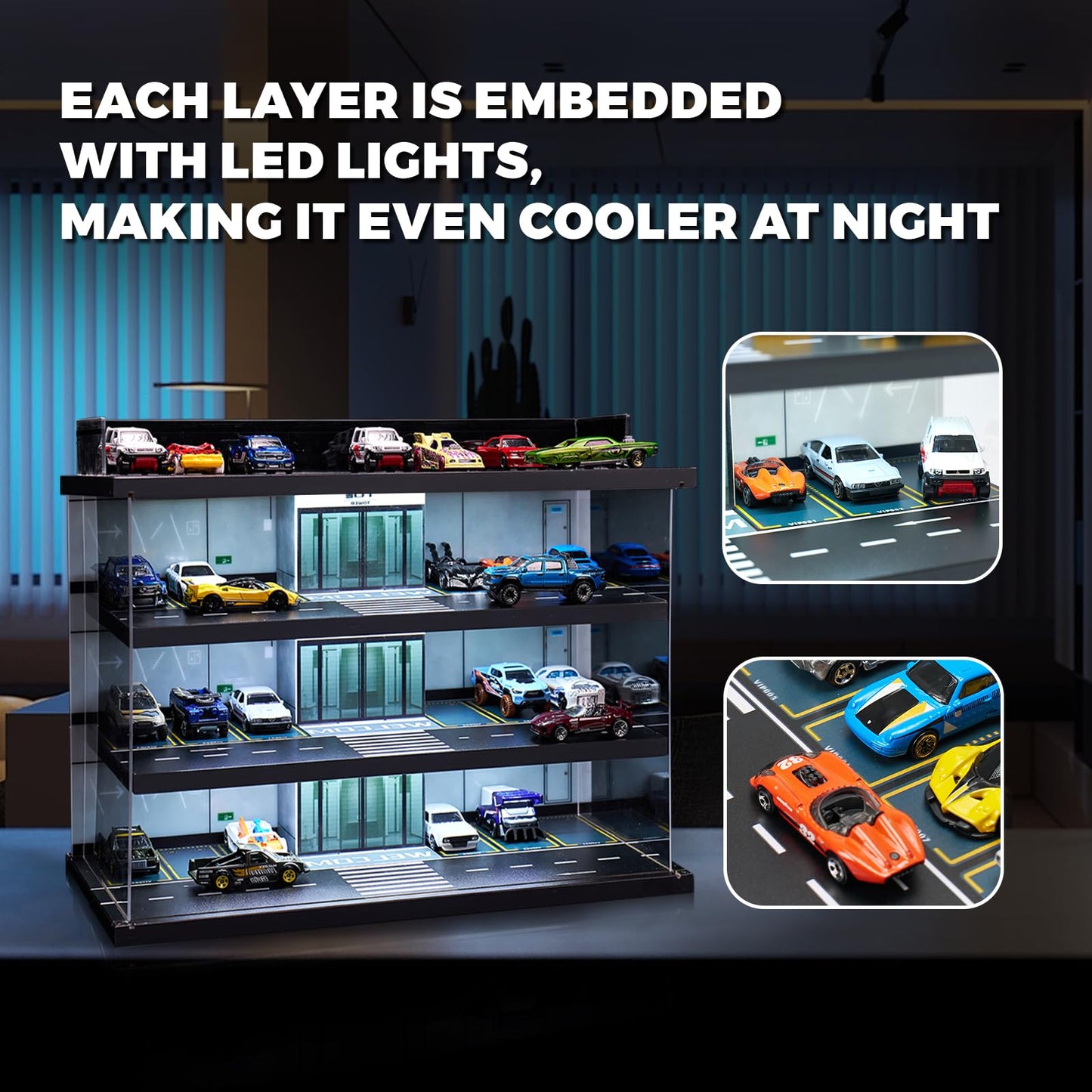 GALUMO 4-Level LED Display Case for 1:64 Die-Cast Cars | Hot Wheels & Matchbox