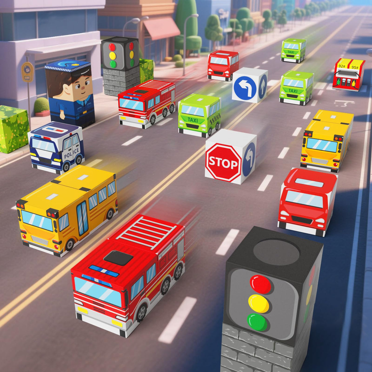 Gamcrown City Traffic Magnetic Blocks Set - Child-Safe STEM Toy (49 pcs)