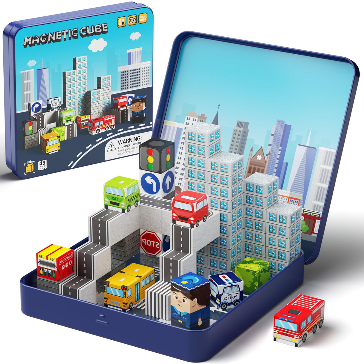 Gamcrown City Traffic Magnetic Blocks Set - Child-Safe STEM Toy (49 pcs)