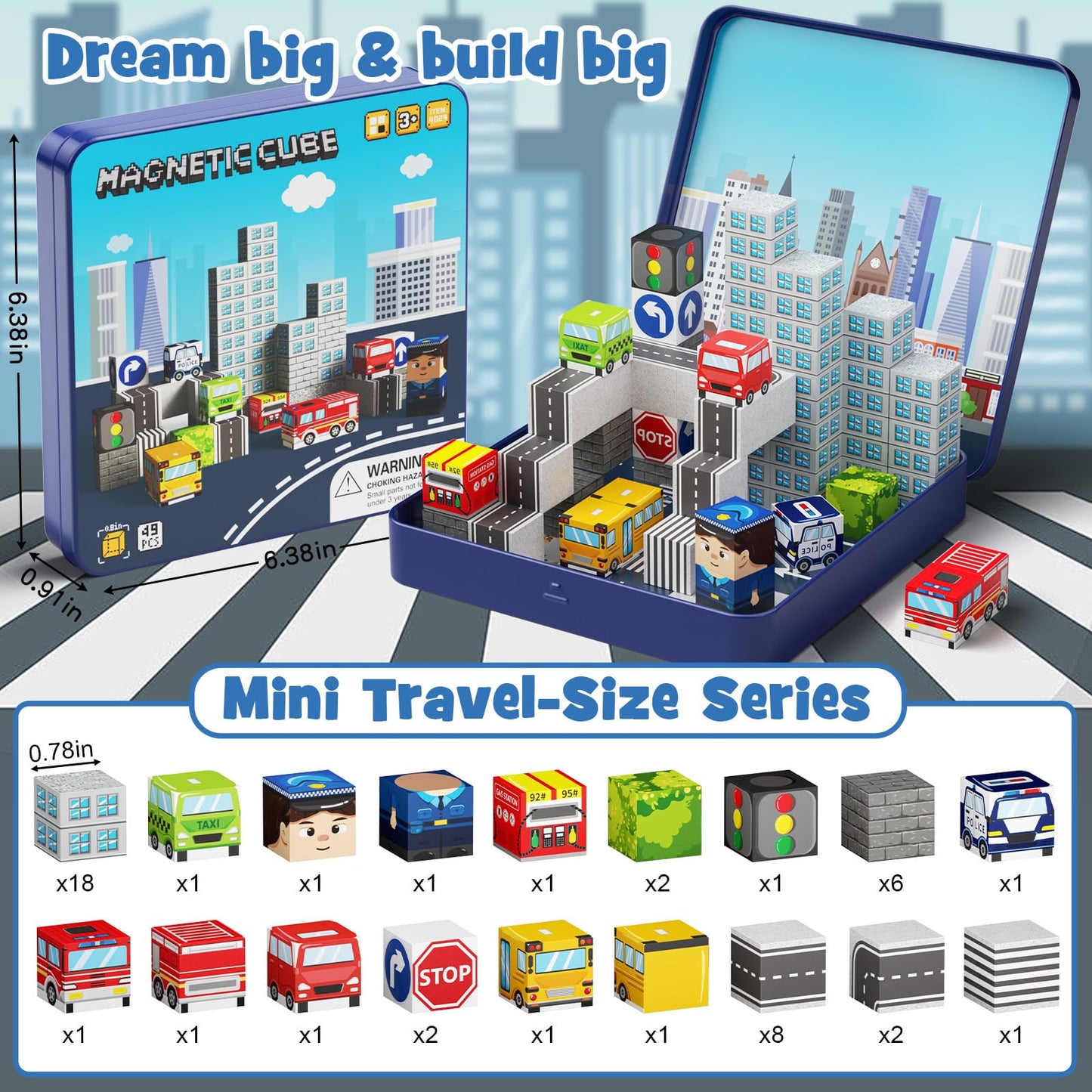 Gamcrown City Traffic Magnetic Blocks Set - Child-Safe STEM Toy (49 pcs)