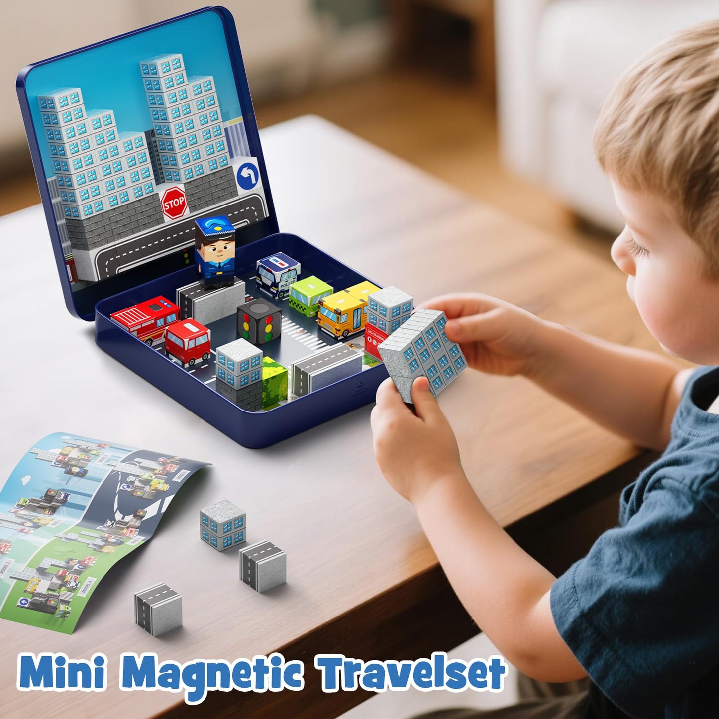 Gamcrown City Traffic Magnetic Blocks Set - Child-Safe STEM Toy (49 pcs)