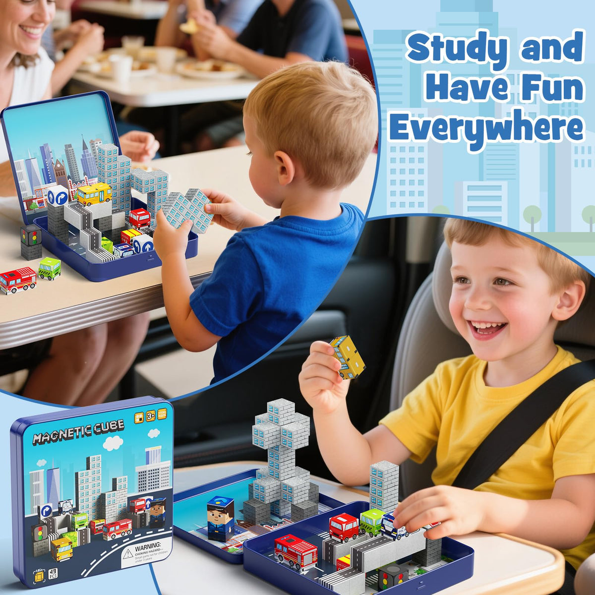 Gamcrown City Traffic Magnetic Blocks Set - Child-Safe STEM Toy (49 pcs)