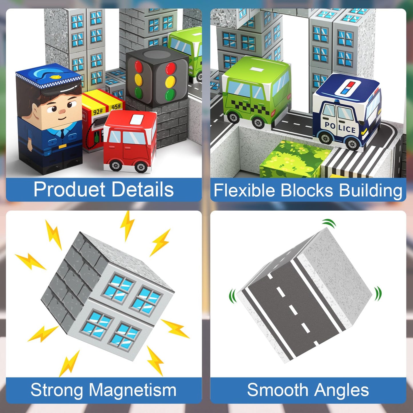 Gamcrown City Traffic Magnetic Blocks Set - Child-Safe STEM Toy (49 pcs)