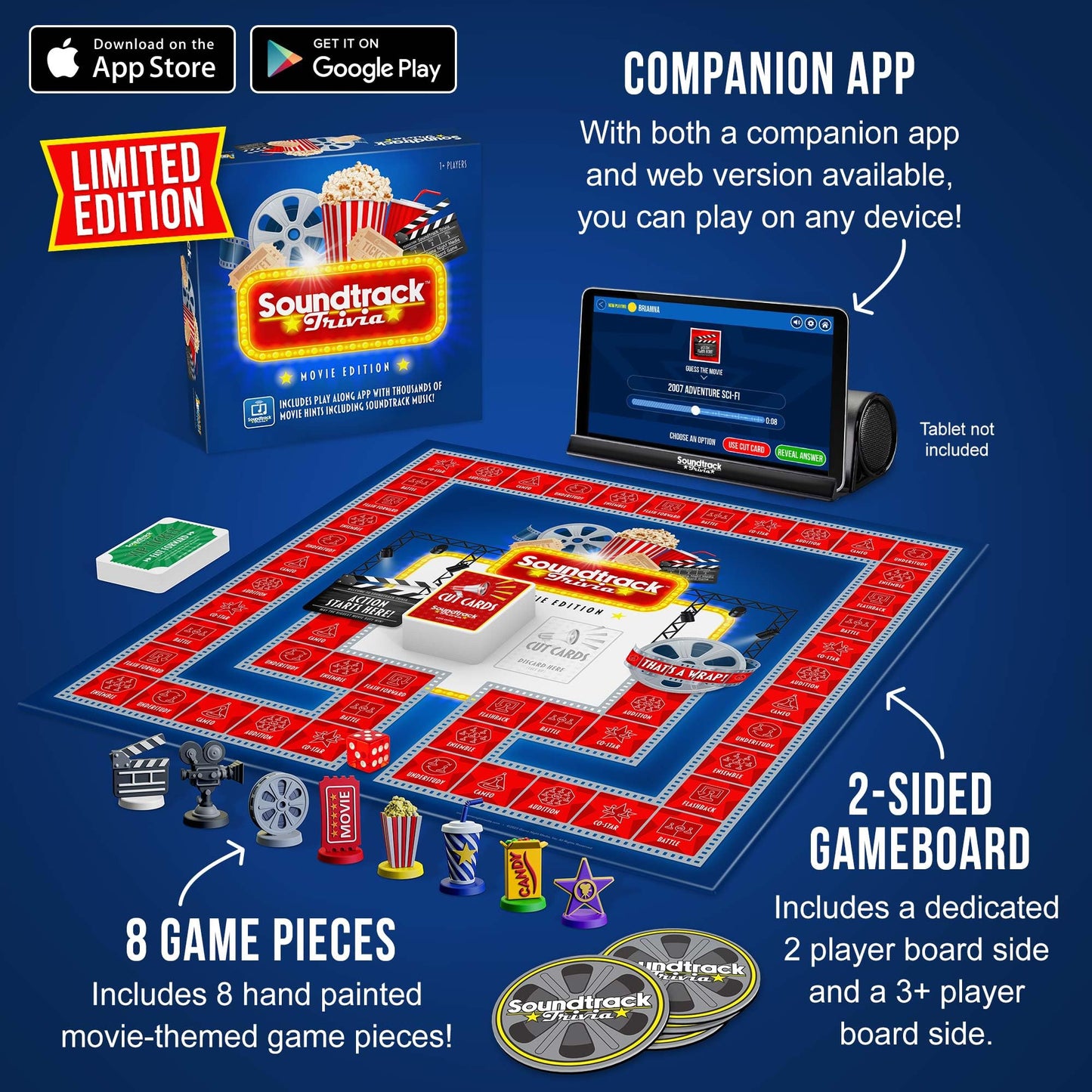 Soundtrack Trivia Limited Edition Movie Game by GAME NIGHT MEDIA | Bluetooth Speaker, Hand-Painted Pieces & Coasters