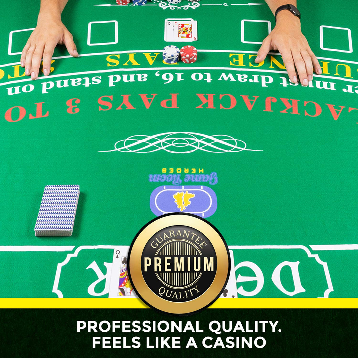 Game Room Heroes Tabletop Casino Felt – Double-Sided Poker & Blackjack Layout, 36x70 in