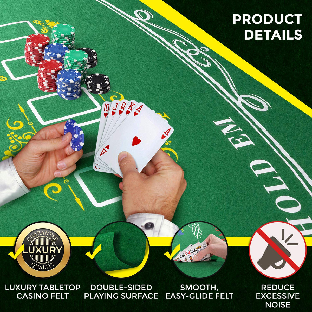 Game Room Heroes Tabletop Casino Felt – Double-Sided Poker & Blackjack Layout, 36x70 in