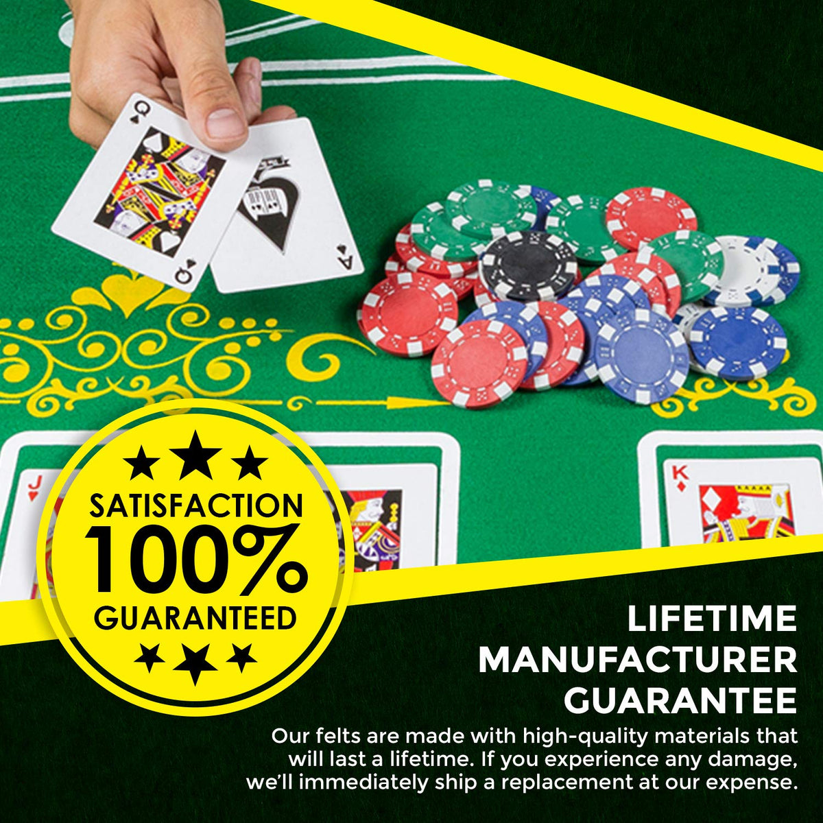 Game Room Heroes Tabletop Casino Felt – Double-Sided Poker & Blackjack Layout, 36x70 in