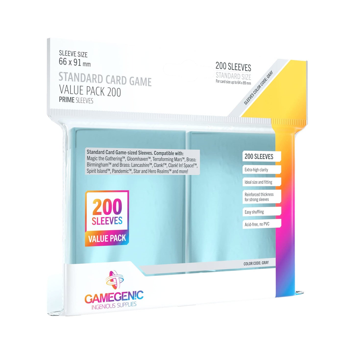 Gamegenic Card Sleeves Clear 200 CT – 66x91mm Standard Size, Matte Back, Smooth Shuffle