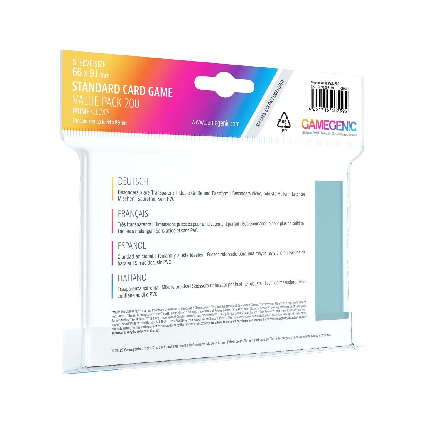 Gamegenic Card Sleeves Clear 200 CT – 66x91mm Standard Size, Matte Back, Smooth Shuffle