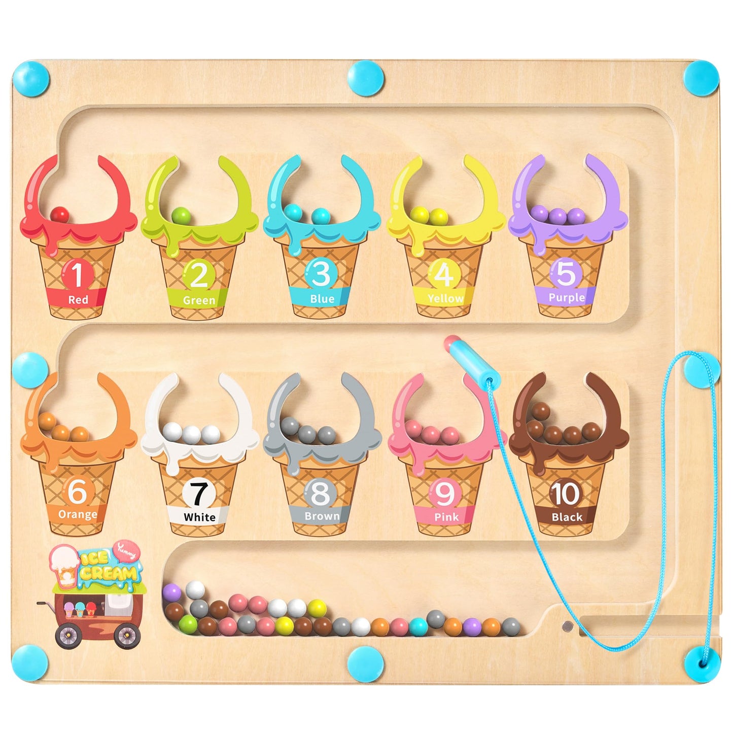 GAMENOTE Magnetic Color & Number Maze – Wooden Color Matching & Counting Toy for Ages 3-5