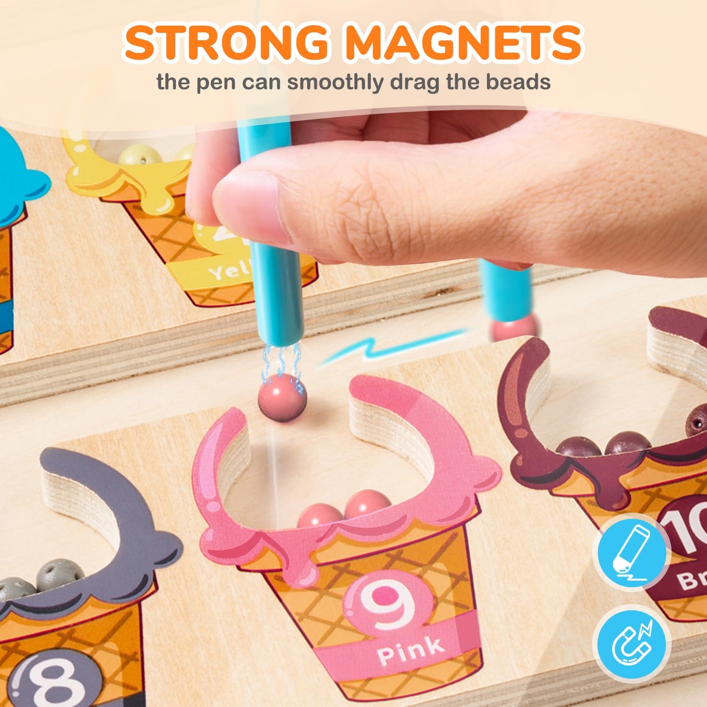GAMENOTE Magnetic Color & Number Maze – Wooden Color Matching & Counting Toy for Ages 3-5